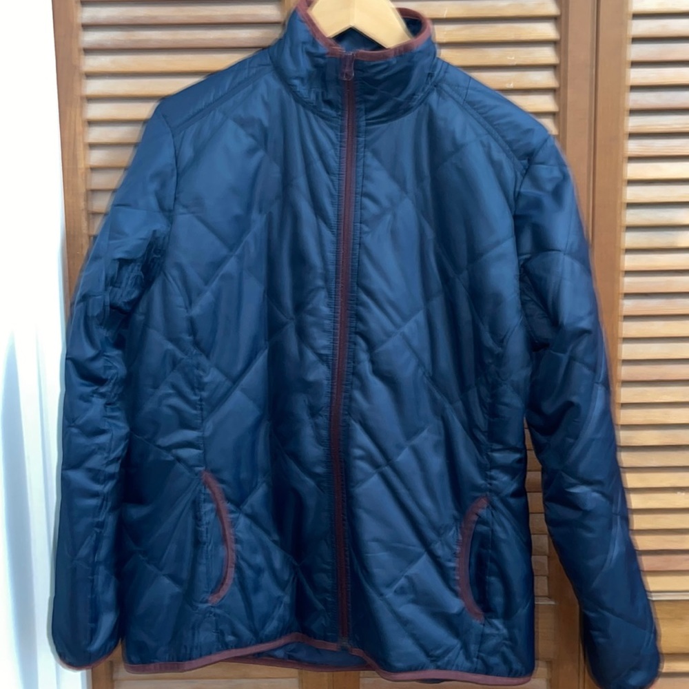Duluth quilted jacket and skirt set. Navy and  rust with lots of pockets.